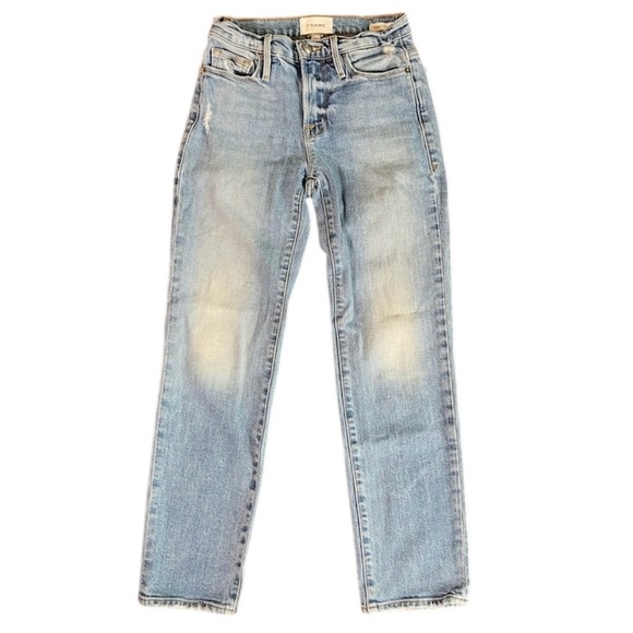 FRAME Denim Le Nouveaux Straight Jeans Mirada Rips Wash Mid Rise Size 24 - Picture 1 of 12